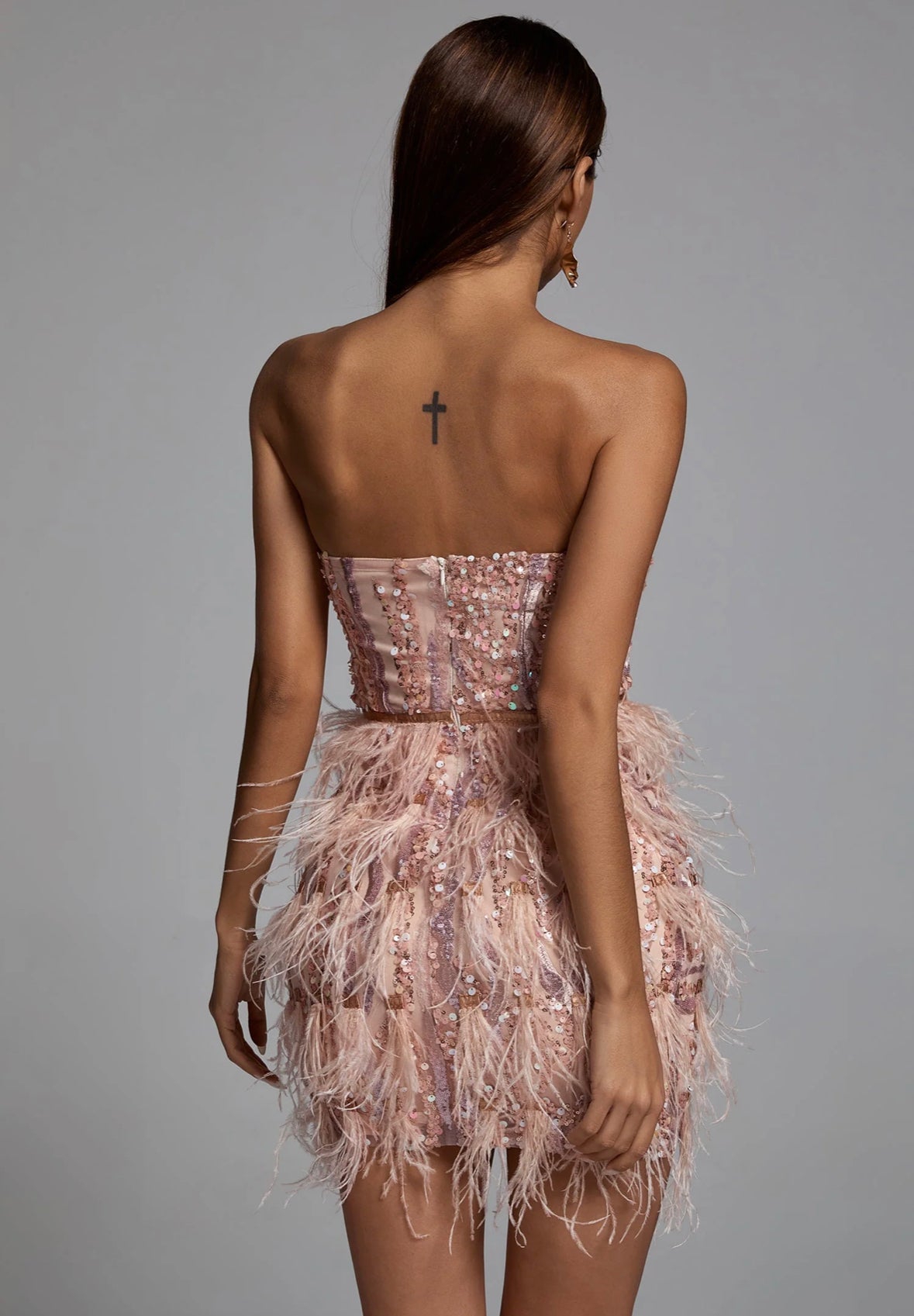 LAYLA Pink Sequin Feather Mini Dress