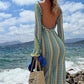 Knitted Backless Flare Sleeve Maxi Dress