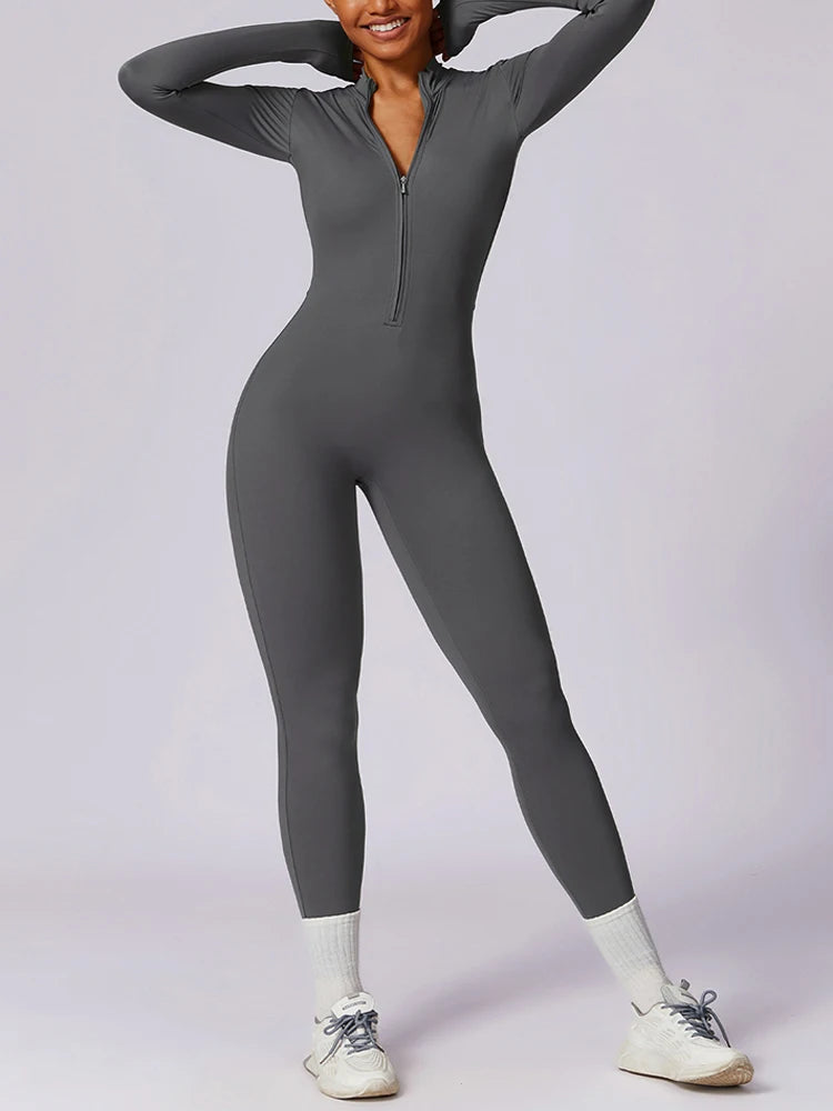 SOLID LONG SLEEVE JUMPSUIT