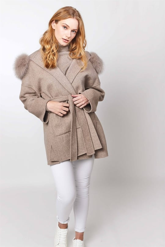 DAYMIS Cashmere Wool Jacket With Fur Trim Hood