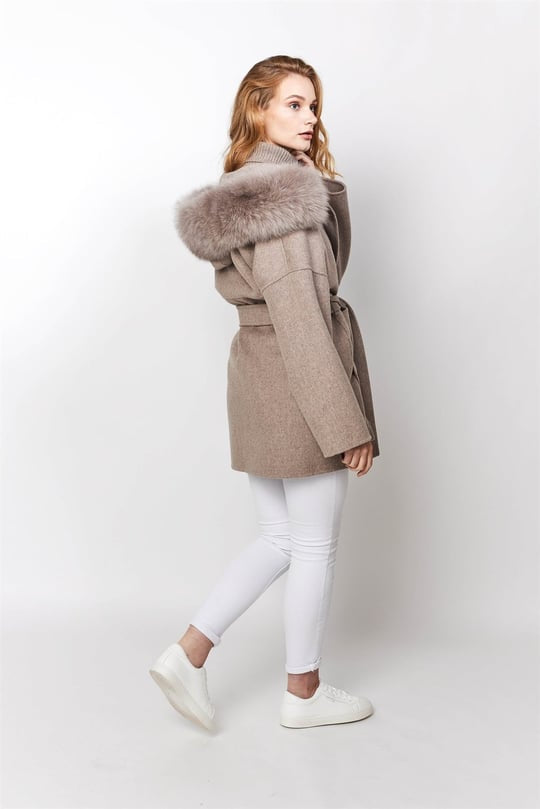 DAYMIS Cashmere Wool Jacket With Fur Trim Hood