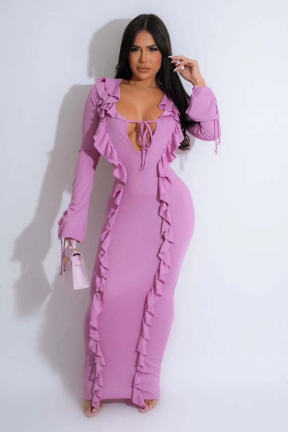 BODYCON RUFFLED JELLYFISH LONG SLEEVE DRESS