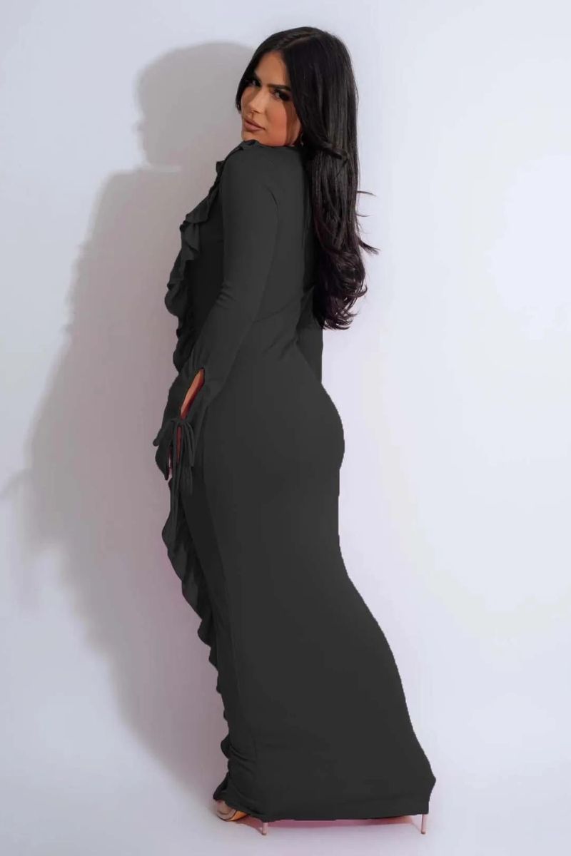 BODYCON RUFFLED JELLYFISH LONG SLEEVE DRESS