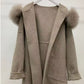 DAYMIS Cashmere Wool Jacket With Fur Trim Hood