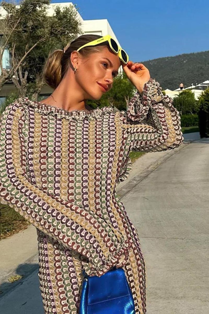 Knitted Backless Flare Sleeve Maxi Dress