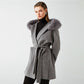 DAYMIS Cashmere Wool Jacket With Fur Trim Hood