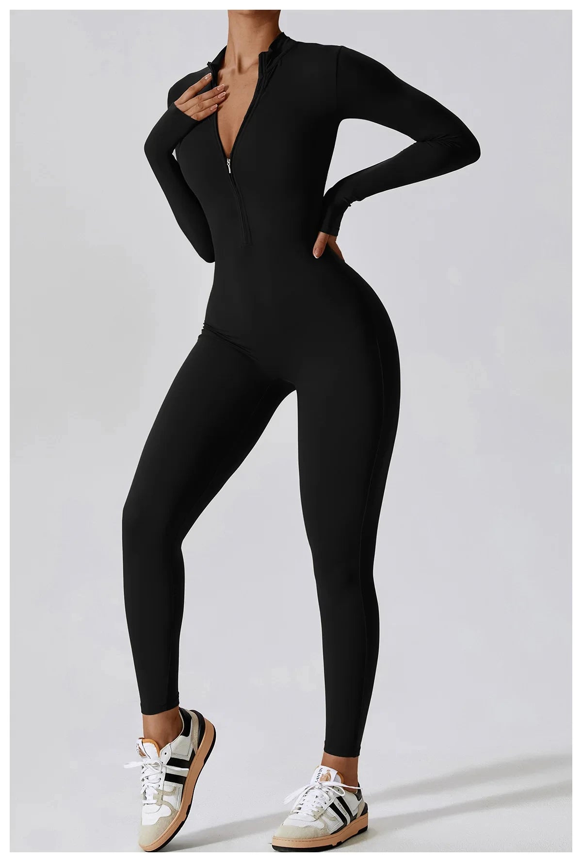 SOLID LONG SLEEVE JUMPSUIT