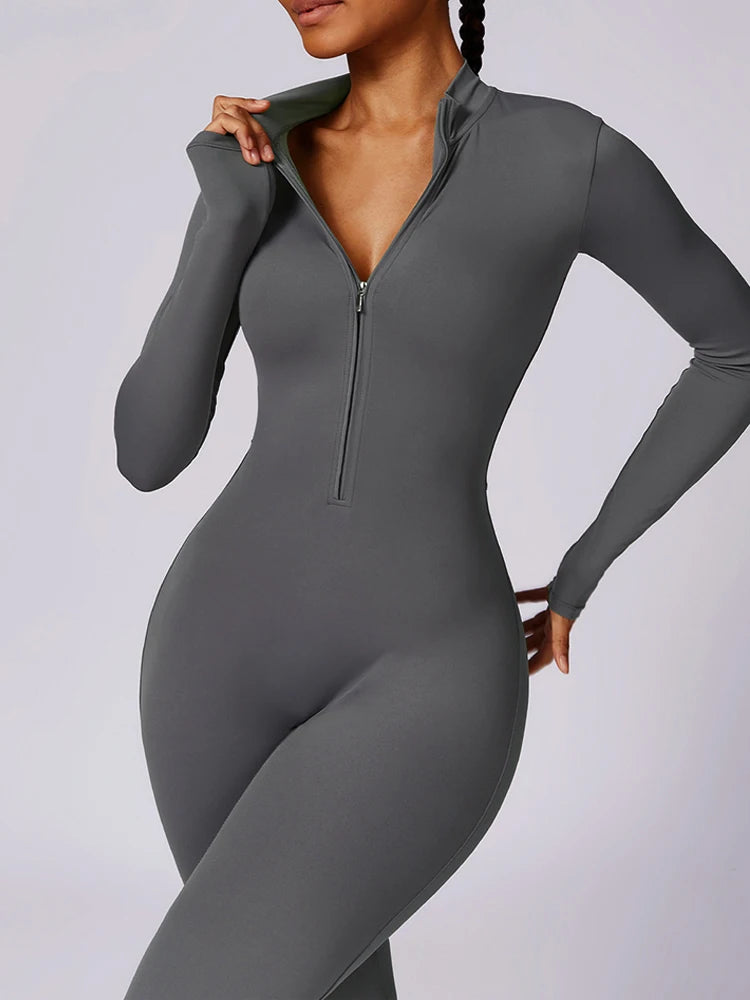 SOLID LONG SLEEVE JUMPSUIT