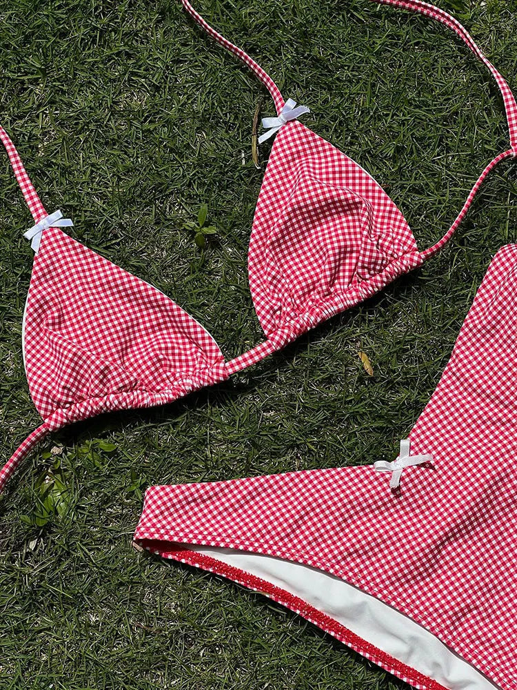 ISABELLA TRIANGEL BIKINI with Gingham-BOW