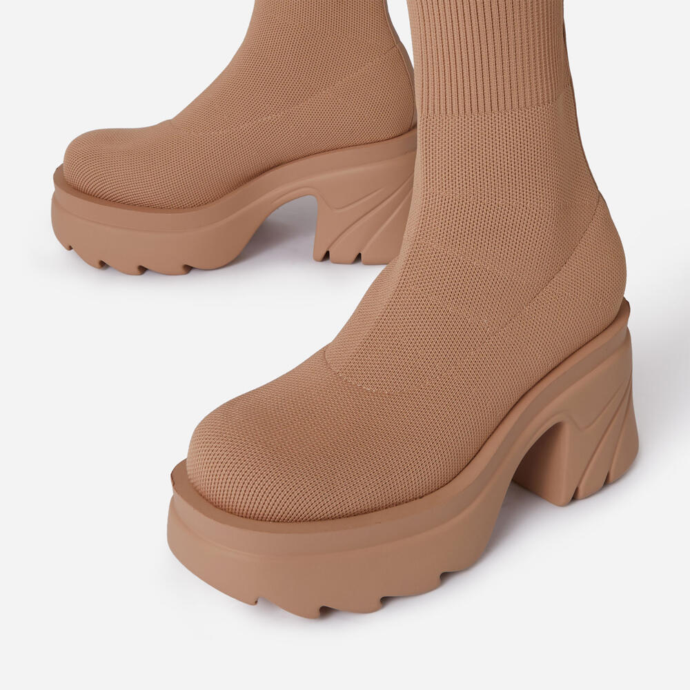 KINSLEY | CHUNKY SOLE  BLOCK HEEL ANKLE SOCK BOOT