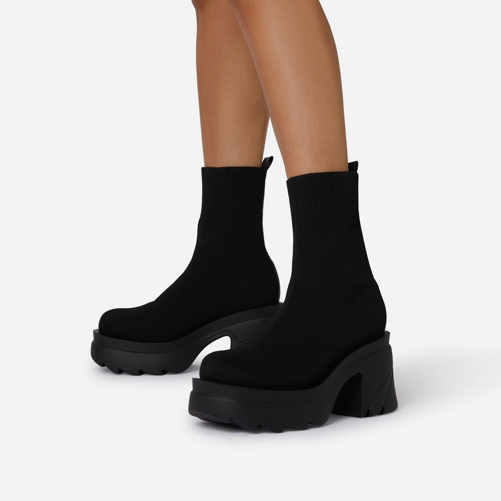 KINSLEY | CHUNKY SOLE  BLOCK HEEL ANKLE SOCK BOOT