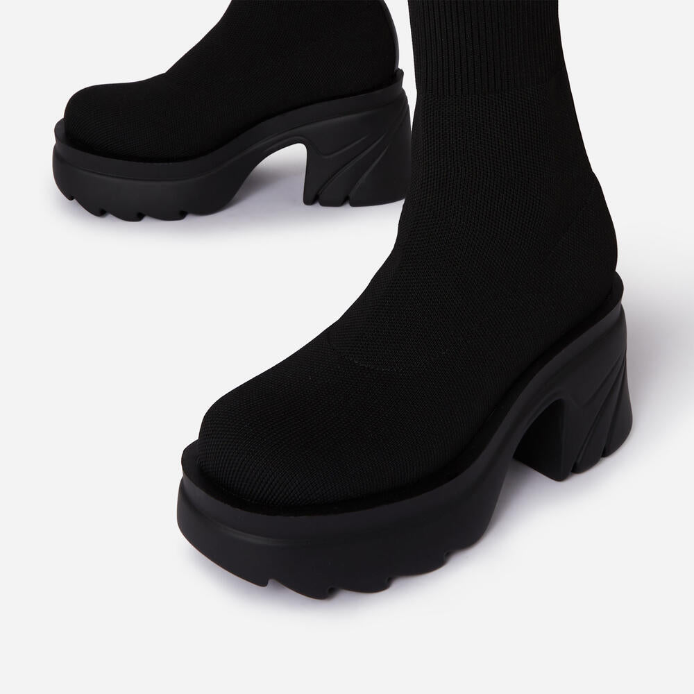 KINSLEY | CHUNKY SOLE  BLOCK HEEL ANKLE SOCK BOOT