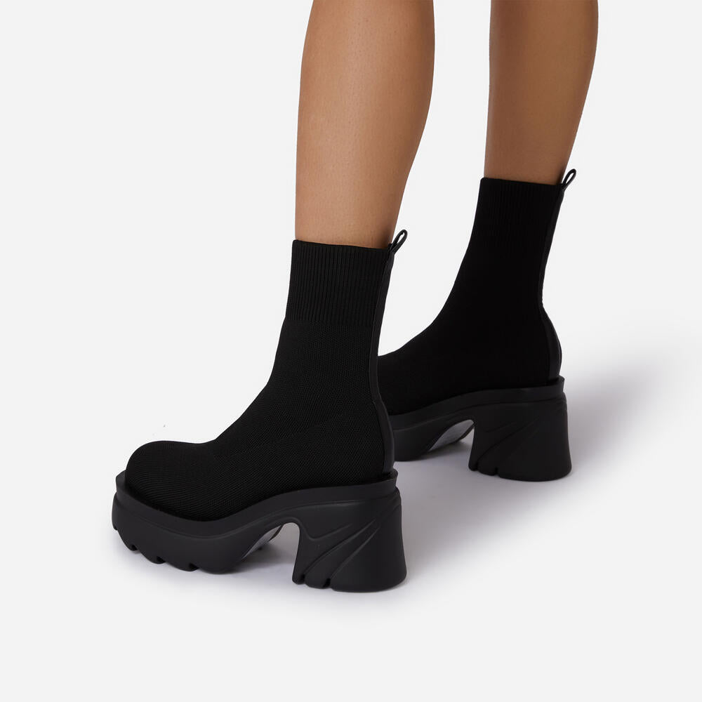 KINSLEY | CHUNKY SOLE  BLOCK HEEL ANKLE SOCK BOOT