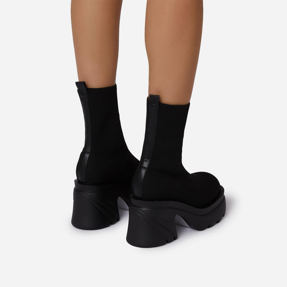 KINSLEY | CHUNKY SOLE  BLOCK HEEL ANKLE SOCK BOOT