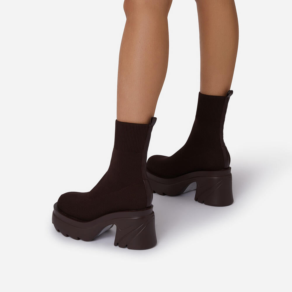 KINSLEY | CHUNKY SOLE  BLOCK HEEL ANKLE SOCK BOOT