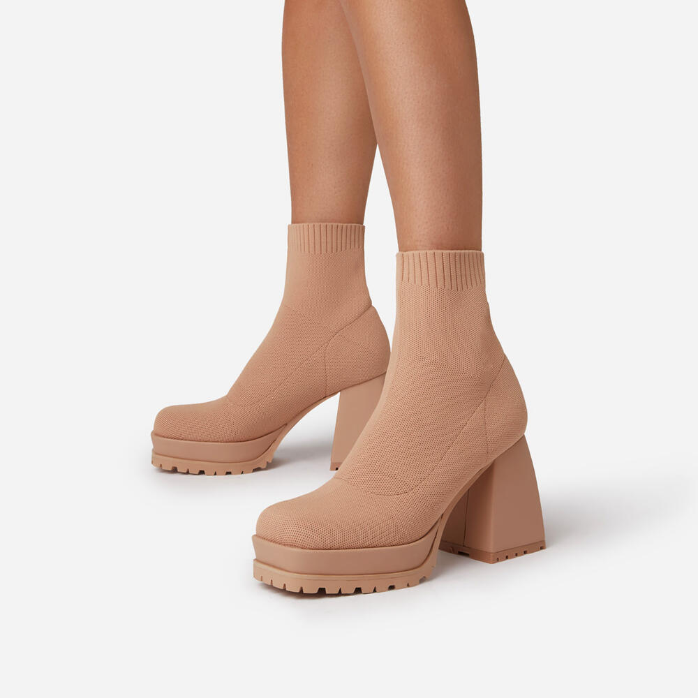 KINSLEY | CHUNKY SOLE  BLOCK HEEL ANKLE SOCK BOOT