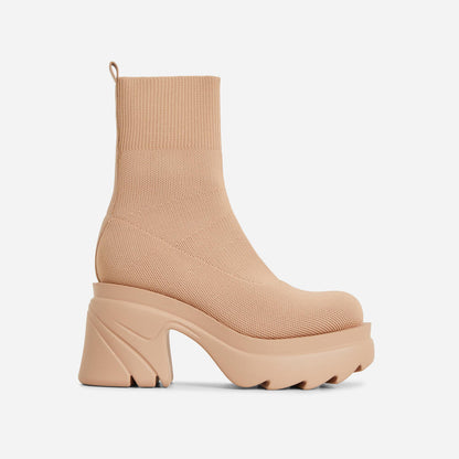 KINSLEY | CHUNKY SOLE  BLOCK HEEL ANKLE SOCK BOOT