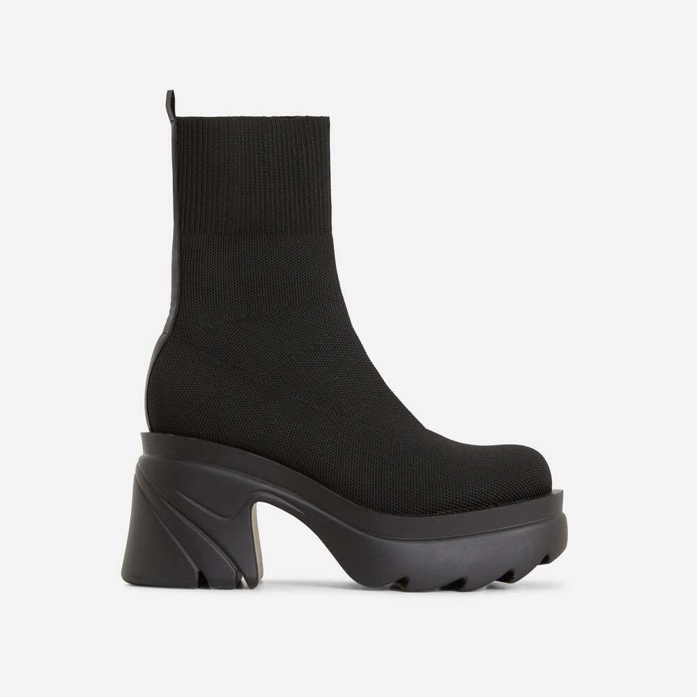 KINSLEY | CHUNKY SOLE  BLOCK HEEL ANKLE SOCK BOOT