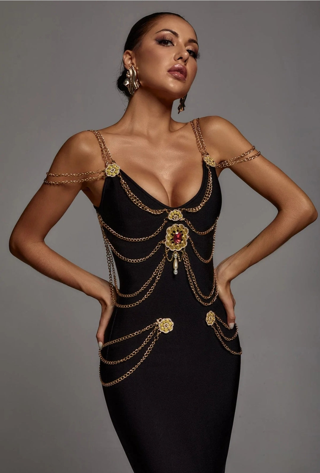 SAMINE | Metal Embellishment Maxi Dress